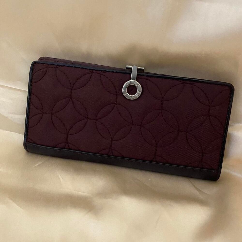 Retired Vera Bradley Deep Plum Quilted Turn Lock Wallet City Light Burgundy
